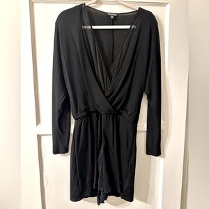 Express Black Glitter Shorts Romper, Long Sleeve, with Lining. Small
